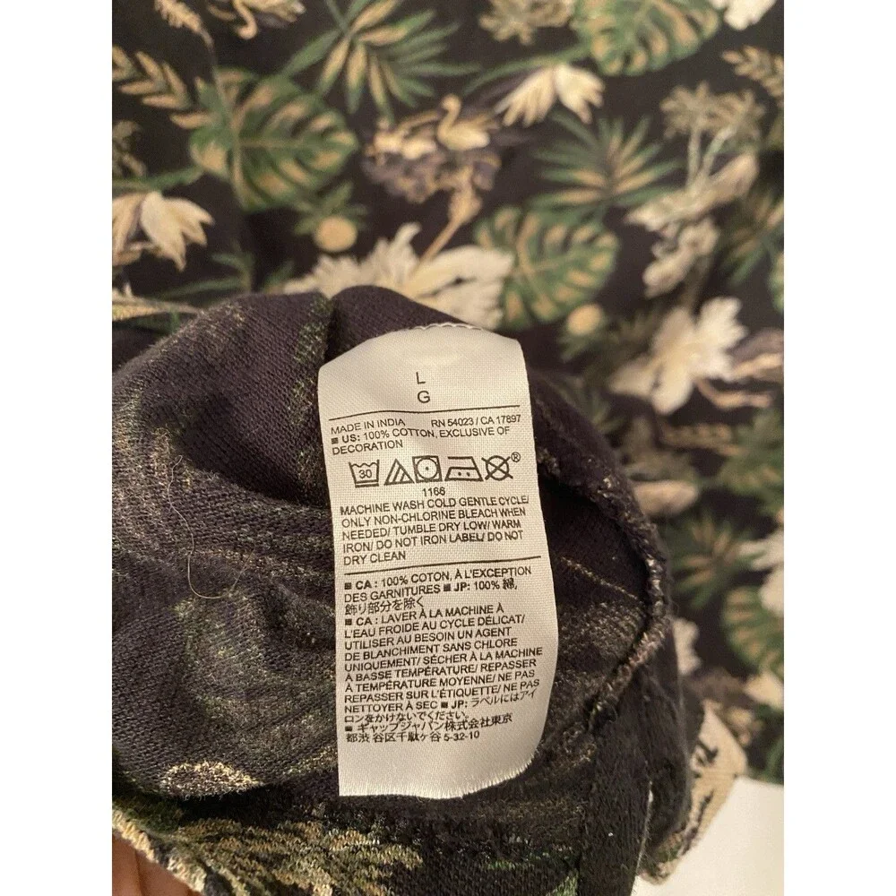 Banana Republic Mens Pique Polo Shirt M Black Tropical Floral Hibiscus Cotton